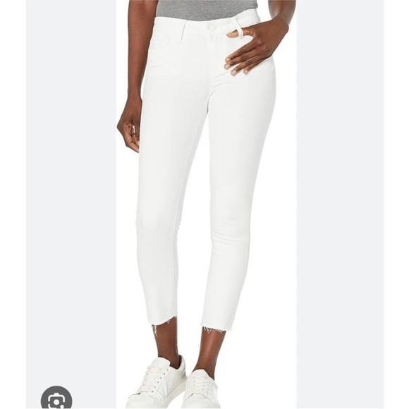 Paige Skyline Crop Skinny Raw-Hem Jeans in Lived In Crisp White - Picture 2 of 5